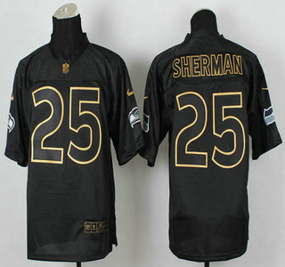 Nike Seattle Seahawks #25 Richard Sherman 2014 All Black With Gold Elite Jersey