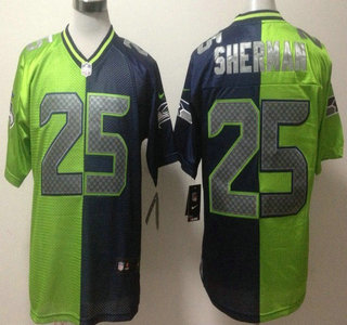 Nike Seattle Seahawks #25 Richard Sherman Green and Blue Split Elite Jersey