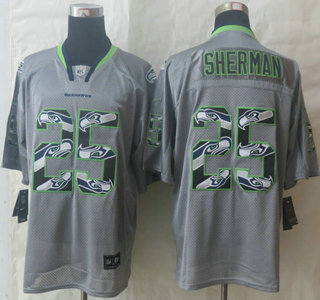 Nike Seattle Seahawks #25 Richard Sherman Lights Out Grey Ornamented Elite Jersey