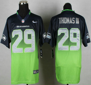 Nike Seattle Seahawks #29 Earl Thomas III Navy Blue With Green Fadeaway Elite Jersey