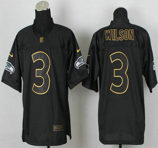 Nike Seattle Seahawks #3 Russell Wilson 2014 All Black With Gold Elite Jersey