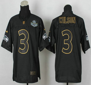 Nike Seattle Seahawks #3 Russell Wilson 2014 All Black With Gold With Champions Patch Elite Jersey