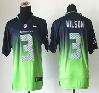 Nike Seattle Seahawks #3 Russell Wilson Drift Fashion II Blue With Green 2013 Elite Jersey