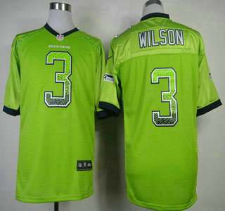 Nike Seattle Seahawks #3 Russell Wilson Drift Fashion 2013 Green Elite Jersey