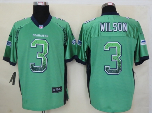 Nike Seattle Seahawks #3 Russell Wilson Drift Fashion Green Elite Jersey