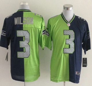 Nike Seattle Seahawks #3 Russell Wilson Green and Blue Split Elite Jersey