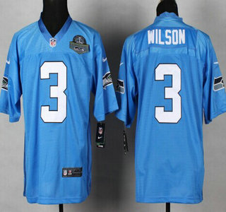 Nike Seattle Seahawks #3 Russell Wilson Light Blue With Champions Patch Elite Jersey