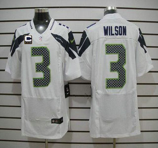Nike Seattle Seahawks #3 Russell Wilson With C Patch White Jersey