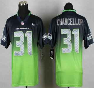 Nike Seattle Seahawks #31 Kam Chancellor Navy Blue With Green Fadeaway Elite Jersey