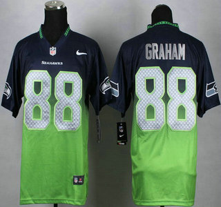 Nike Seattle Seahawks #88 Jimmy Graham Navy Blue With Green Fadeaway Elite Jersey