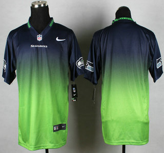 Nike Seattle Seahawks Blank Navy Blue With Green Fadeaway Elite Jersey