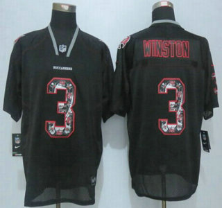 Nike Tampa Bay Buccaneers #3 Jameis Winston Lights Out Black Ornamented Elite Jersey