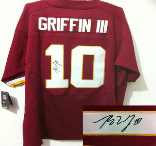 Nike Washington Redskins 10 Robert Griffin III Red Signed Elite Jerseys