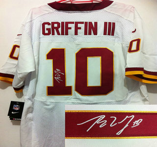 Nike Washington Redskins 10 Robert Griffin III White Signed Elite Jerseys