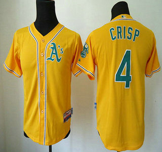 Oakland Athletics #4 Coco Crisp Yellow Kids Jersey