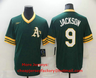 Oakland Athletics #9 Reggie Jackson Green Pullover Throwback Cooperstown Collection Stitched MLB Nike Jersey