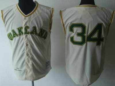 Oakland Athletics 34 Rollie Fingers Cream Throwback Vest Jerseys