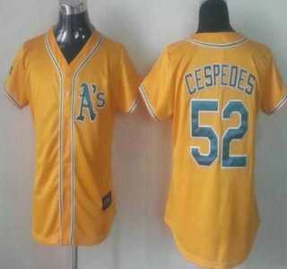 Oakland Athletics 52 Yoenis Cespedes Yellow Womens Jersey