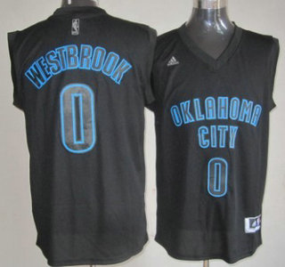 Oklahoma City Thunder 0 Russell Westbrook All Black With Blue Fashion Jersey