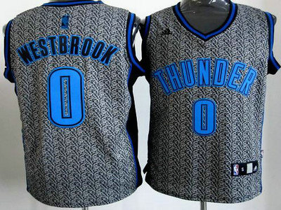 Oklahoma City Thunder 0 Russell Westbrook Grey Static Fashion Swingman Jerseys