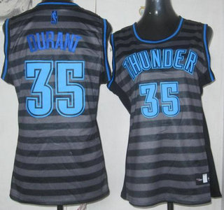 Oklahoma City Thunder #35 Kevin Durant Grey With Black Strip Revolution 30 Swingman Womens Jersey