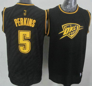 Oklahoma City Thunder #5 Kendrick Perkins Revolution 30 Swingman 2014 Black With Gold Jersey