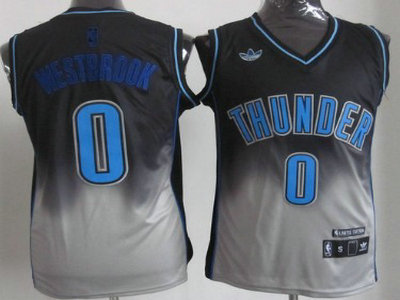 Oklahoma City Thunder 0 Russell Westbrook Black And Gray Fadeaway Fashion Jersey