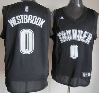 Oklahoma City Thunder 0 Russell Westbrook Black Revolution 30 Swingman White Number Jersey