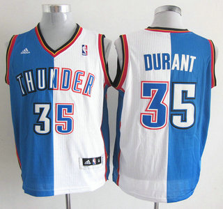 Oklahoma City Thunder 35 Kevin Durant Blue And White Split Jersey