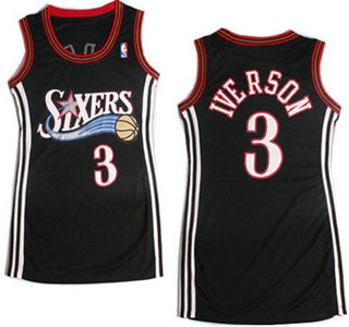 Philadelphia 76ers #3 Allen Iverson Black Revolution 30 Swingman Womens Dress