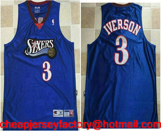 Philadelphia 76ers #3 Allen Iverson Blue Hardwood Classics Soul Swingman Throwback Jersey