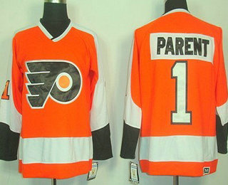 Philadelphia Flyers #1 Bernie Parent 2008-09 Orange CCM Vintage Throwback Jersey