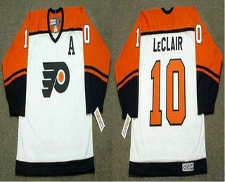 Custom Philadelphia Flyers 10 John LeClair White 1997 CCM Throwback Away NHL Hockey Jersey