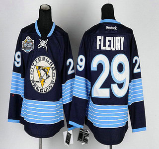 Pittsburgh Penguins #29 Marc-Andre Fleury Navy Blue Third Kids Jersey