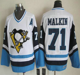 Pittsburgh Penguins #71 Evgeni Malkin 1972 White With Light Blue Throwback CCM Jersey