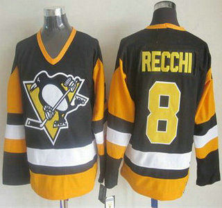 Pittsburgh Penguins #8 Mark Recchi Black Throwback CCM Jersey