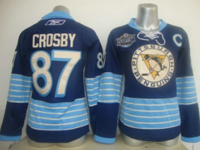 Pittsburgh Penguins 87 Crosby Navy Blue Womens Jersey