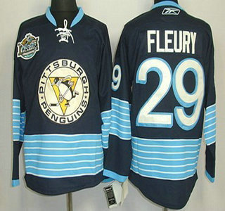 Pittsburgh Penguins 29 Marc-Andre Fleury Navy Blue Third Jersey