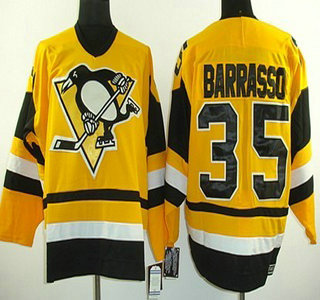Pittsburgh Penguins 35 Tom Barrasso Yellow Throwback CCM Jersey