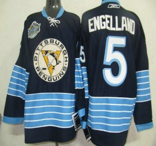 Pittsburgh Penguins 5 Deryk Engelland Navy Blue Third Jersey