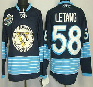 Pittsburgh Penguins 58 Kris Letang Navy Blue Third Jersey