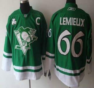 Pittsburgh Penguins 66 Mario Lemieux St Pattys Day Green Jersey