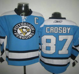 Pittsburgh Penguins 87 Crosby Light Blue Jersey