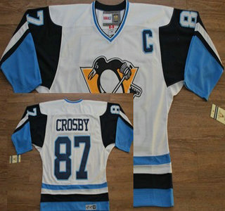 Pittsburgh Penguins 87 Sidney Crosby White With Light Blue Throwback CCM Jersey