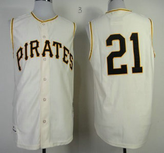Pittsburgh Pirates #21 Roberto Clemente 1960 Cream Vest Throwback Jersey