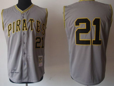 Pittsburgh Pirates 21 Roberto Clemente Gray Vest Throwback Jersey