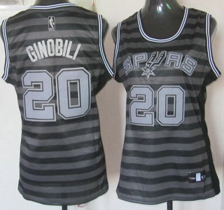 San Antonio Spurs #20 Manu Ginobili Grey With Black Strip Revolution 30 Swingman Womens Jersey