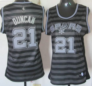 San Antonio Spurs #21 Tim Duncan Grey With Black Strip Revolution 30 Swingman Womens Jersey