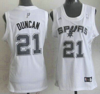 San Antonio Spurs #21 Tim Duncan White Womens Jersey