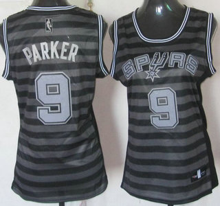 San Antonio Spurs #9 Tony Parker Grey With Black Strip Revolution 30 Swingman Womens Jersey